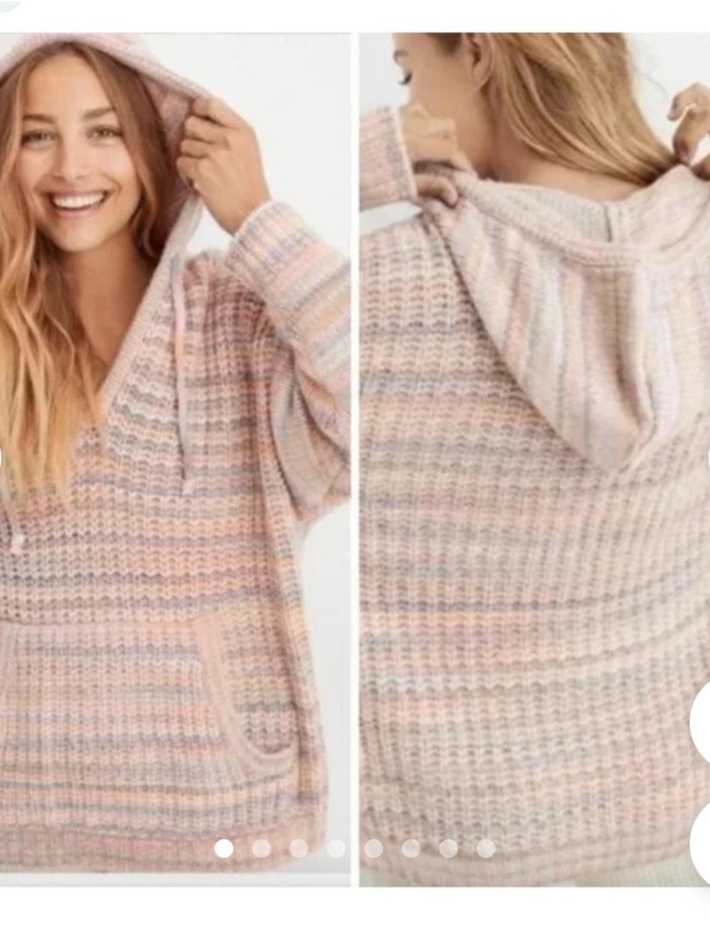 Aerie M Cozy Hooded Knit Sweater - Pastel Pink Multi